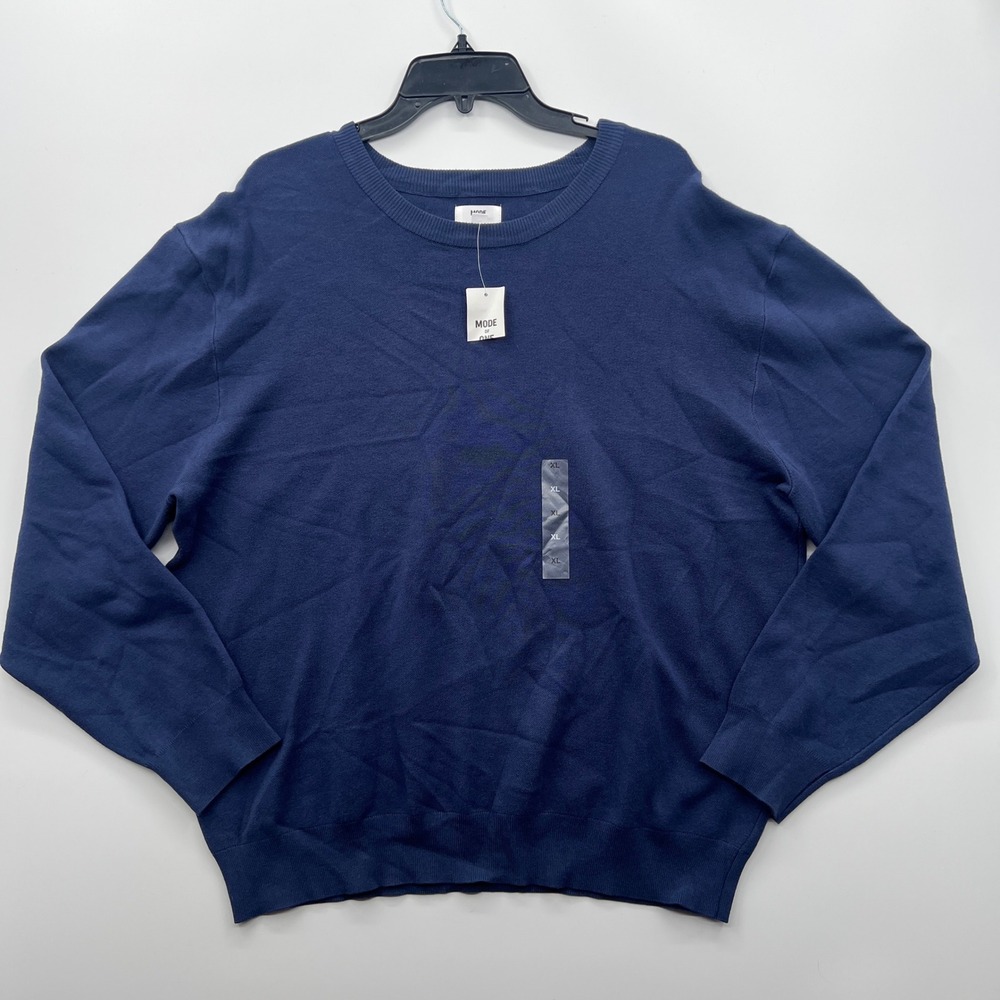 NEW Macy's‎ MODE OF ONE Mens Navy Blue Crew Neck Long Sleeve Pullover Sweater XL